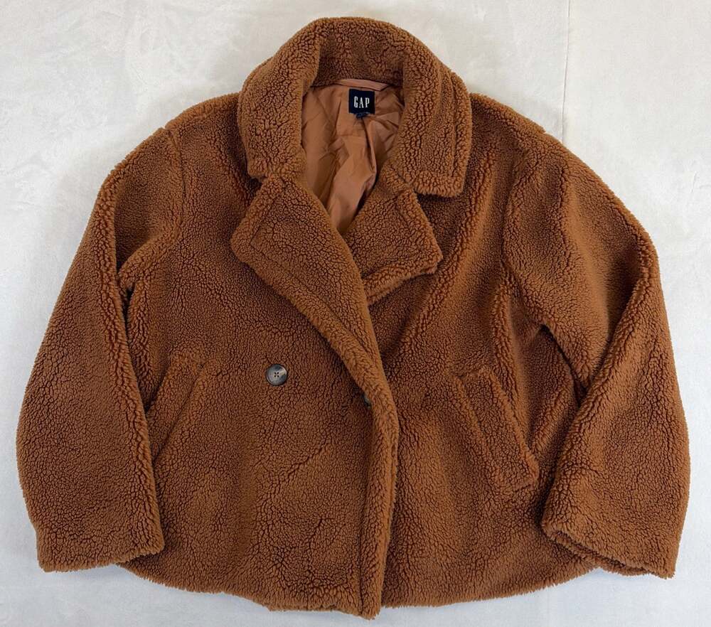 GAP Rust Brown Sherpa Fleece Jacket Teddy Coat Women’s Size Large Bnfts Charity